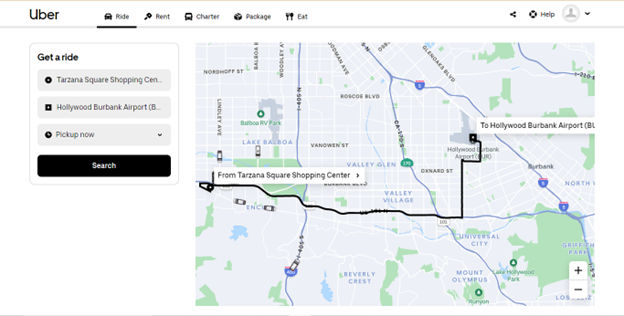Image from the Uber website, Ride feature.